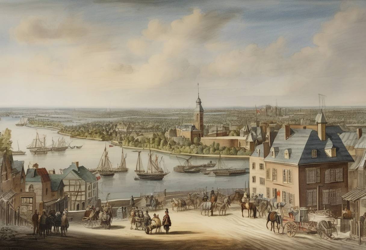 Watercolor painting based depiction of Paul de Chomedey, Sieur de Maisonneuve, establishes Ville-Marie, which later becomes Montreal. (1642)