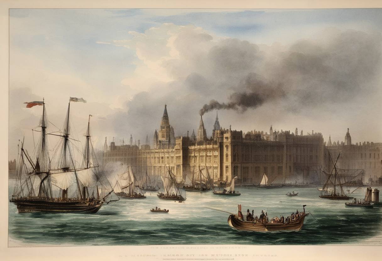 Watercolor painting based depiction of The first edition of the 'Illustrated London News,' the world's first illustrated weekly newspaper, is published. It marked a significant advancement in journalism, offering visual context to accompany news articles and reaching a broad audience throughout the British Empire. (1842)