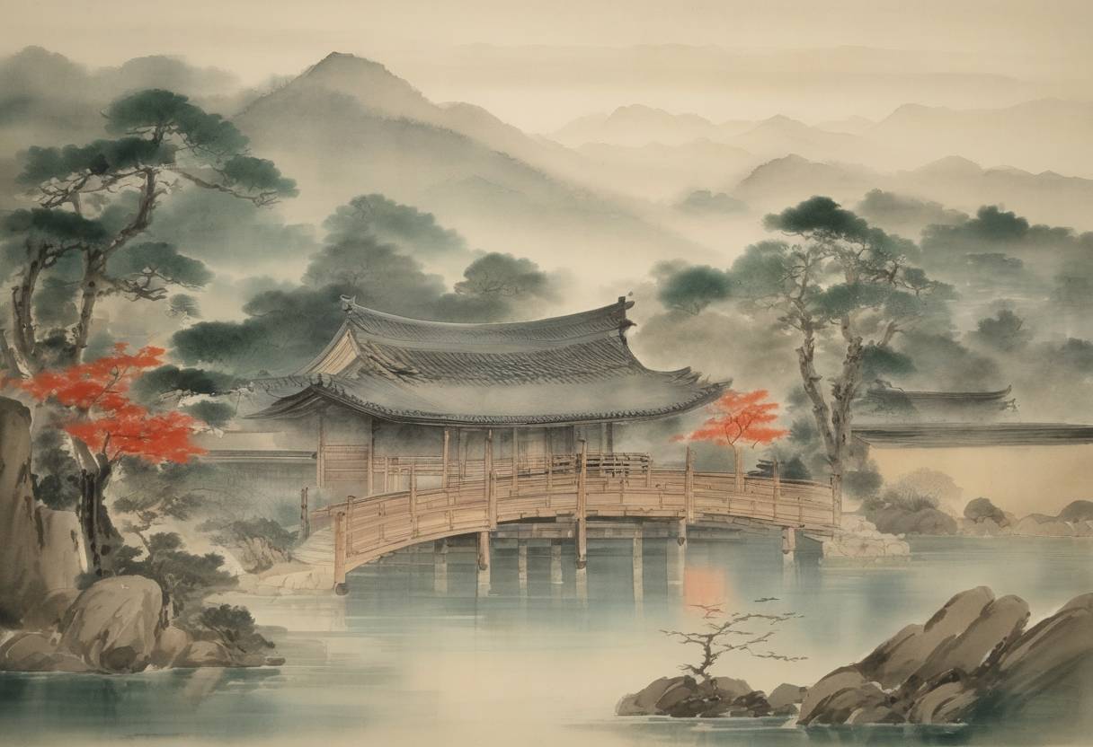 Watercolor painting based depiction of Ono no Imoko is dispatched as an envoy of Japan to the Sui dynasty of China, marking an important diplomatic exchange. (607)