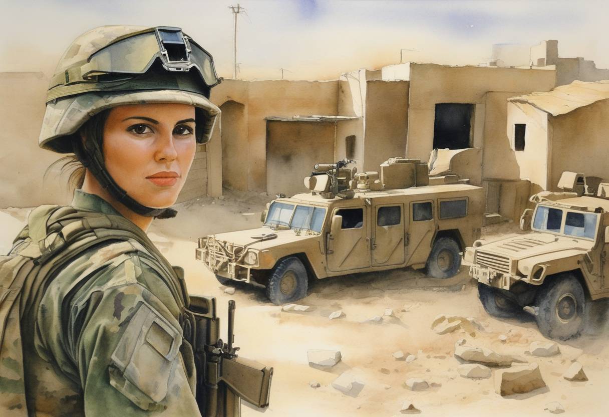 Watercolor painting based depiction of United States Army Pfc. Jessica Lynch was captured by Iraqi forces after her unit was ambushed. (2003)