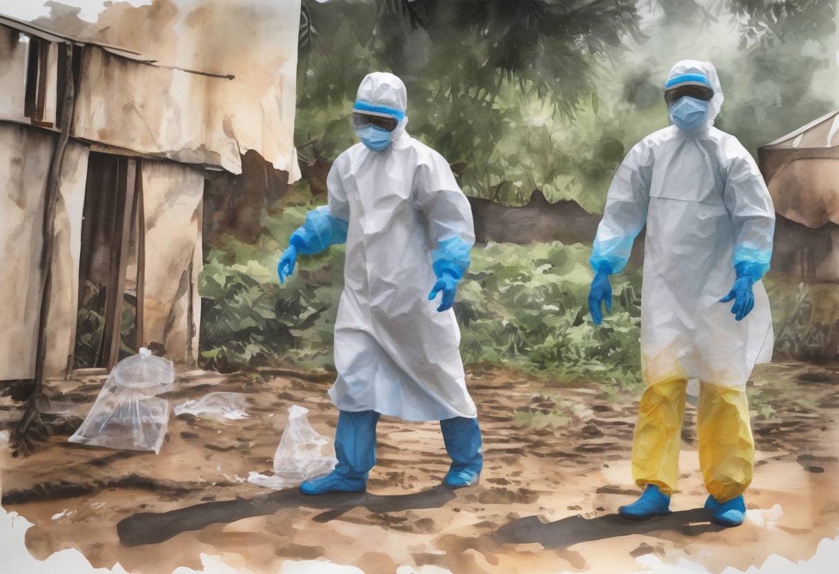 Watercolor painting based depiction of The World Health Organization declares the Democratic Republic of the Congo's Ebola outbreak over, marking the end of the second-largest Ebola outbreak in history. (2020)