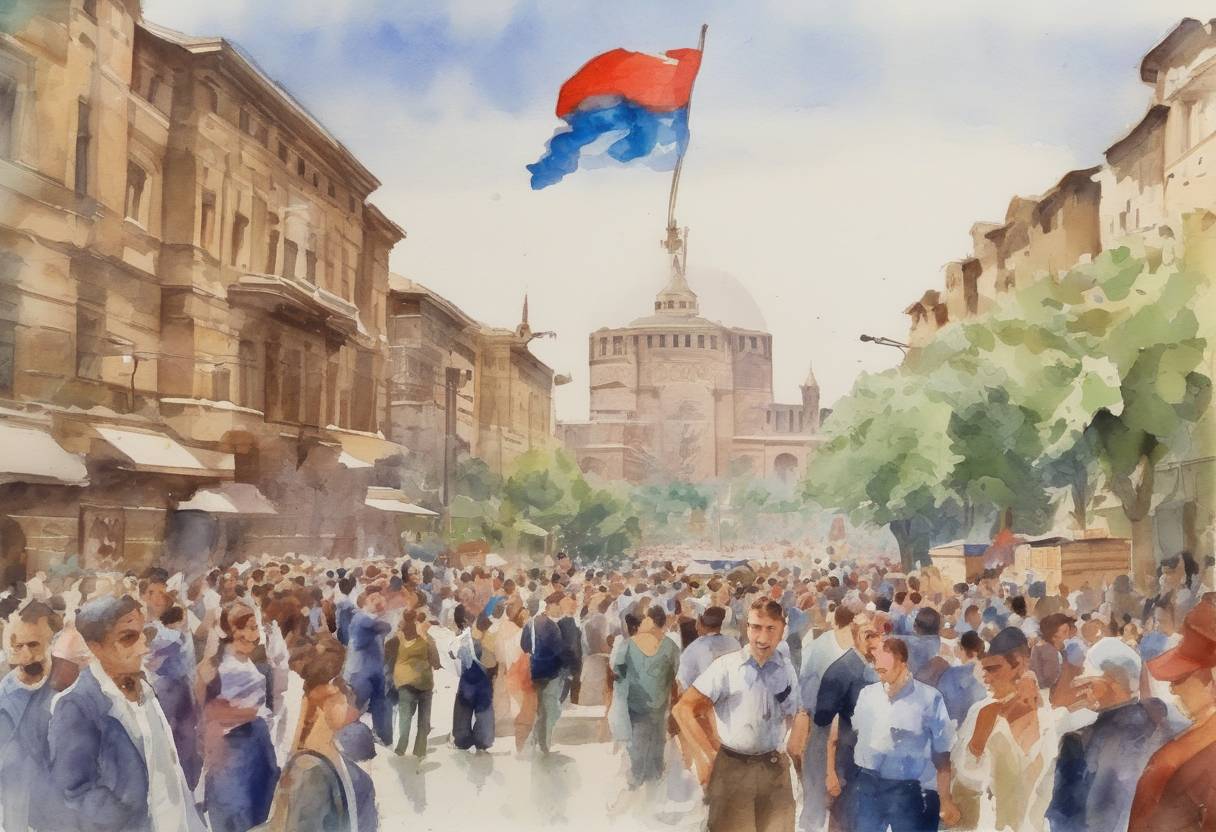 Watercolor painting based depiction of Armenia declared its independence from the Soviet Union following a referendum. (1991)
