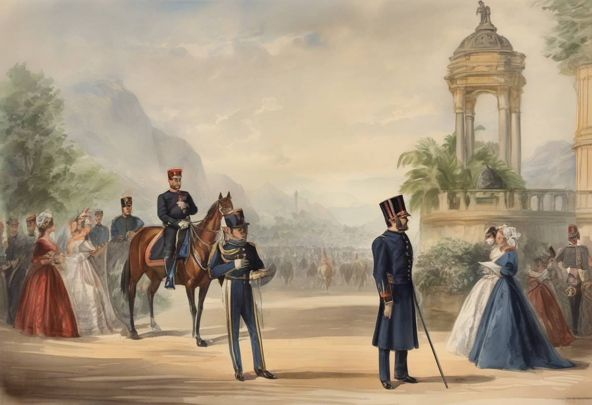 Watercolor painting based depiction of Archduke Maximilian of Austria accepted the offer from Napoleon III to become Emperor of Mexico, leading to the establishment of the Second Mexican Empire. (1864)