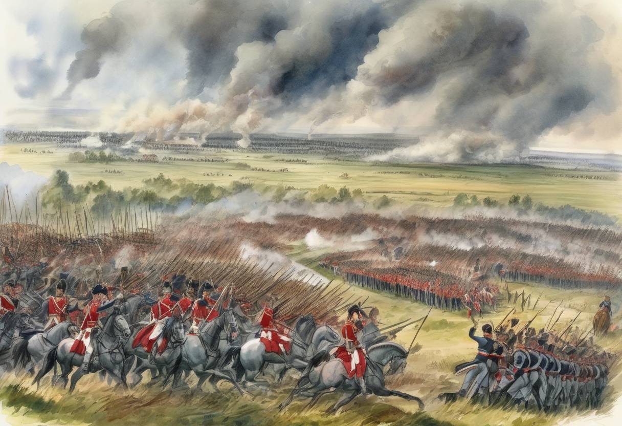Watercolor painting based depiction of The Battle of Borodino was fought between Napoleon's Grande Armée and the Russian army, one of the bloodiest battles of the Napoleonic Wars. (1812)