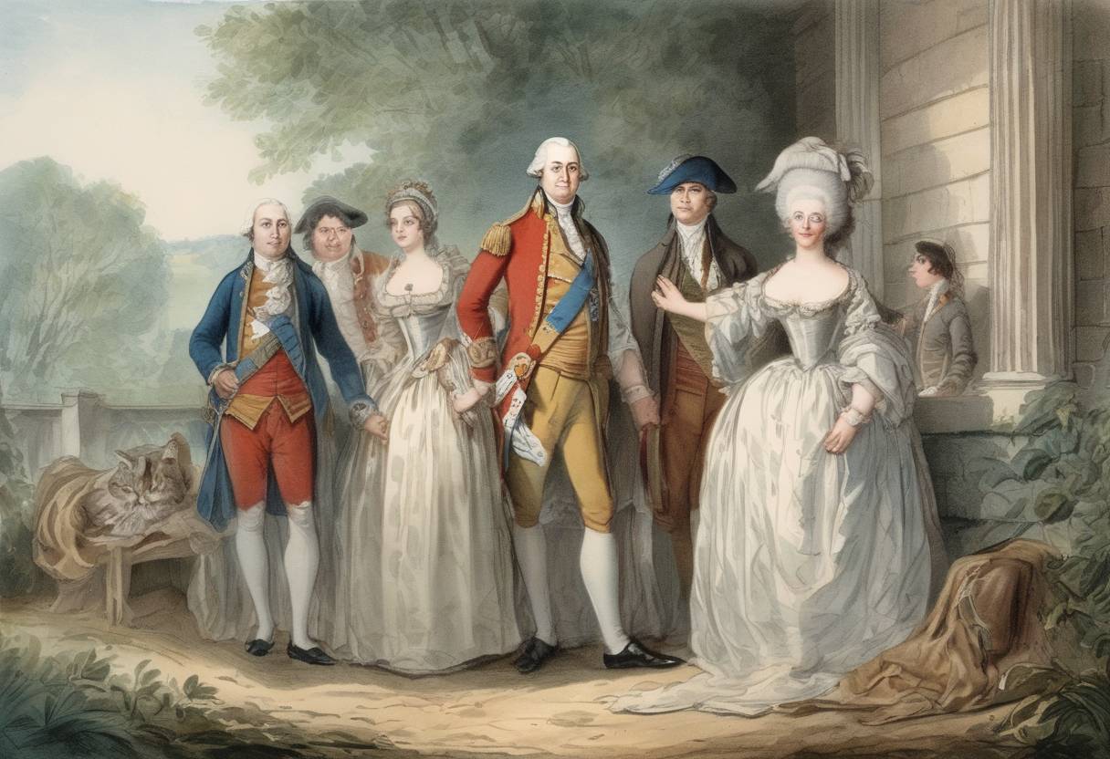 Watercolor painting based depiction of King Louis XVI of France and his family were captured at Varennes-en-Argonne during an attempt to flee Paris. (1791)