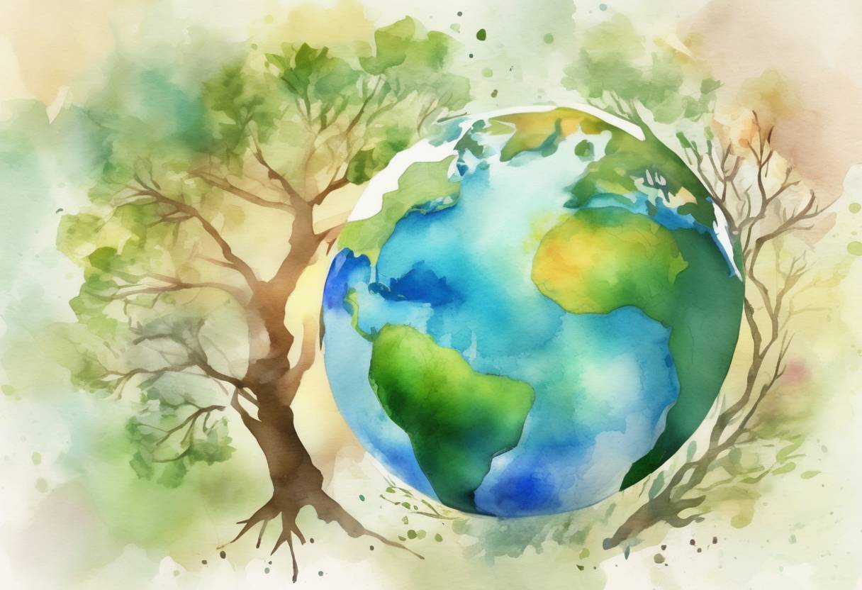 Watercolor painting based depiction of Earth Day's 50th anniversary is marked by digital events worldwide due to the COVID-19 pandemic. (2020)