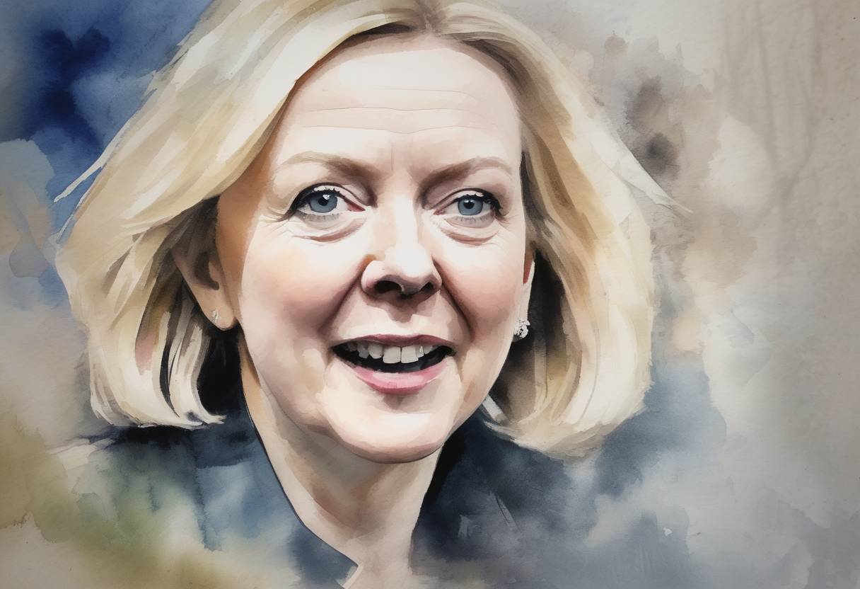 Watercolor painting based depiction of Liz Truss was appointed as the Prime Minister of the United Kingdom, succeeding Boris Johnson. (2022)