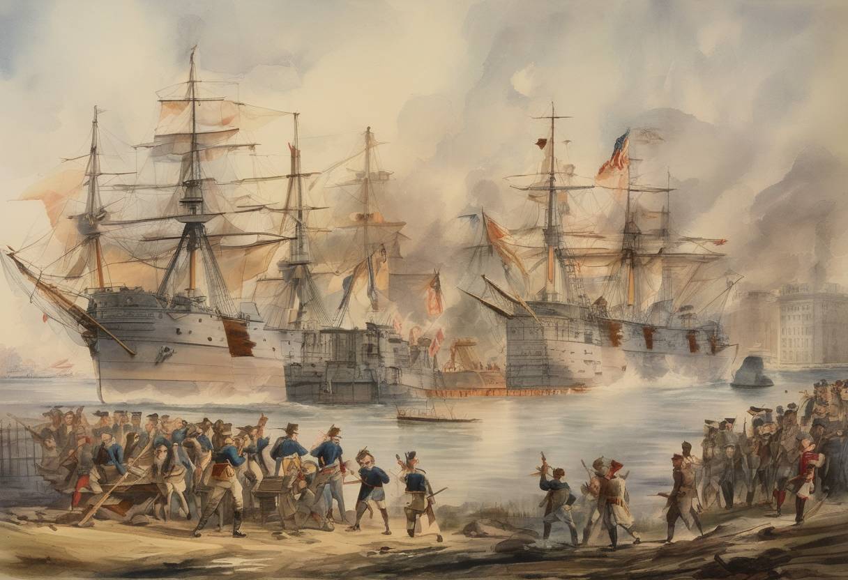 Watercolor painting based depiction of The United States Department of War is established, responsible for military affairs until it was replaced by the Department of Defense in 1949. (1789)