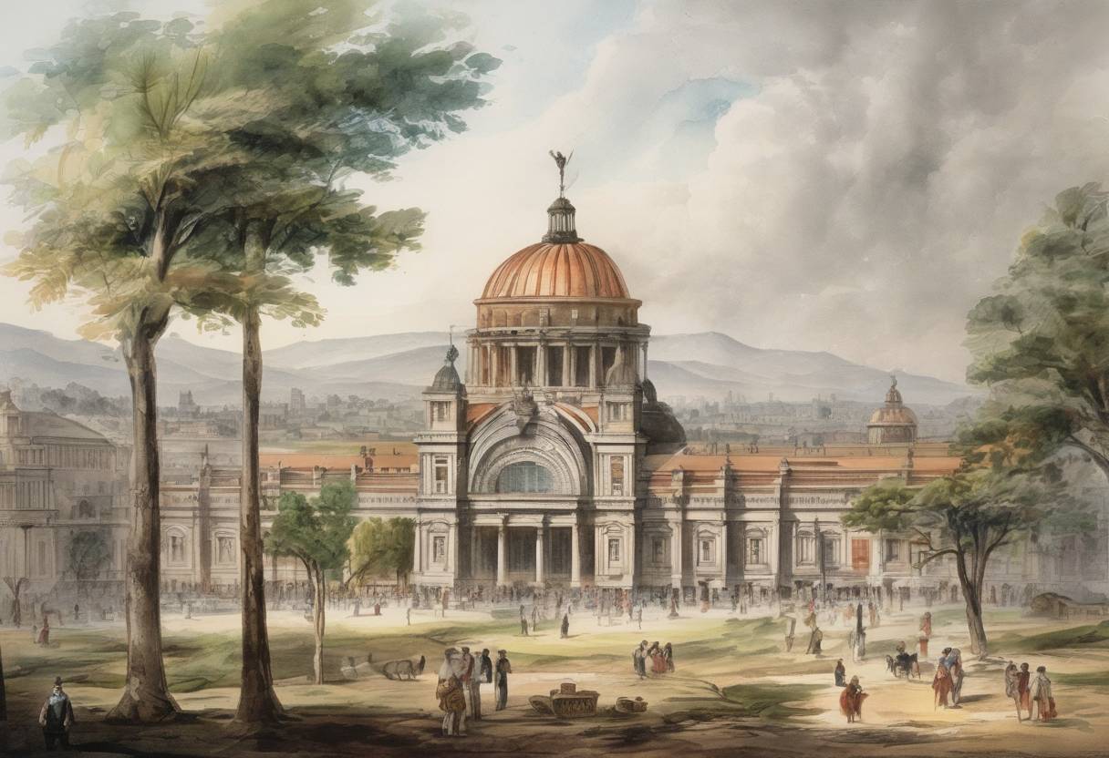 Watercolor painting based depiction of Mexico adopted a new constitution and became a federal republic, officially known as the United Mexican States. (1824)