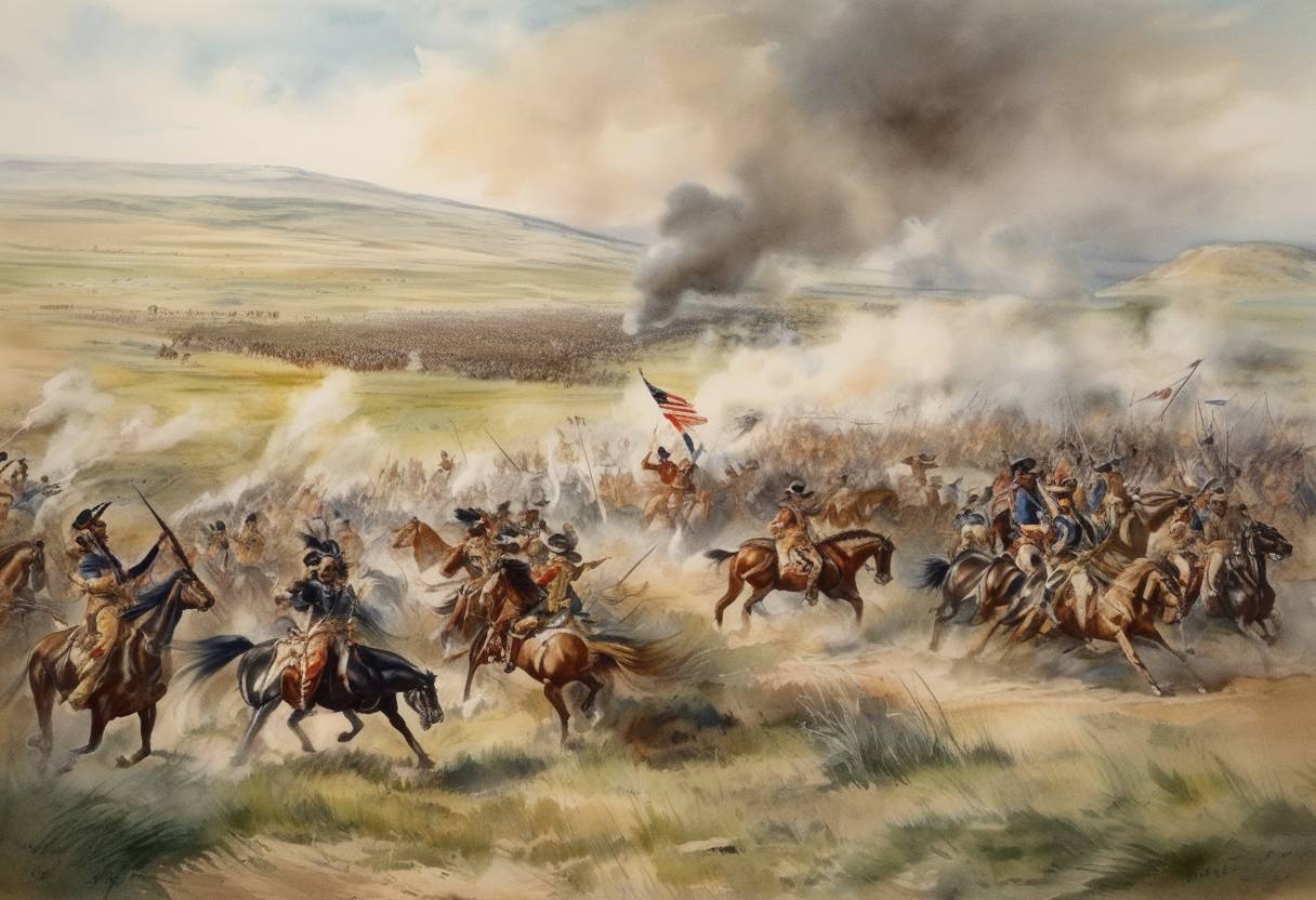 Watercolor painting based depiction of The Battle of Little Bighorn was announced as one of the battles in the Great Sioux War through a formal notification. (1876)
