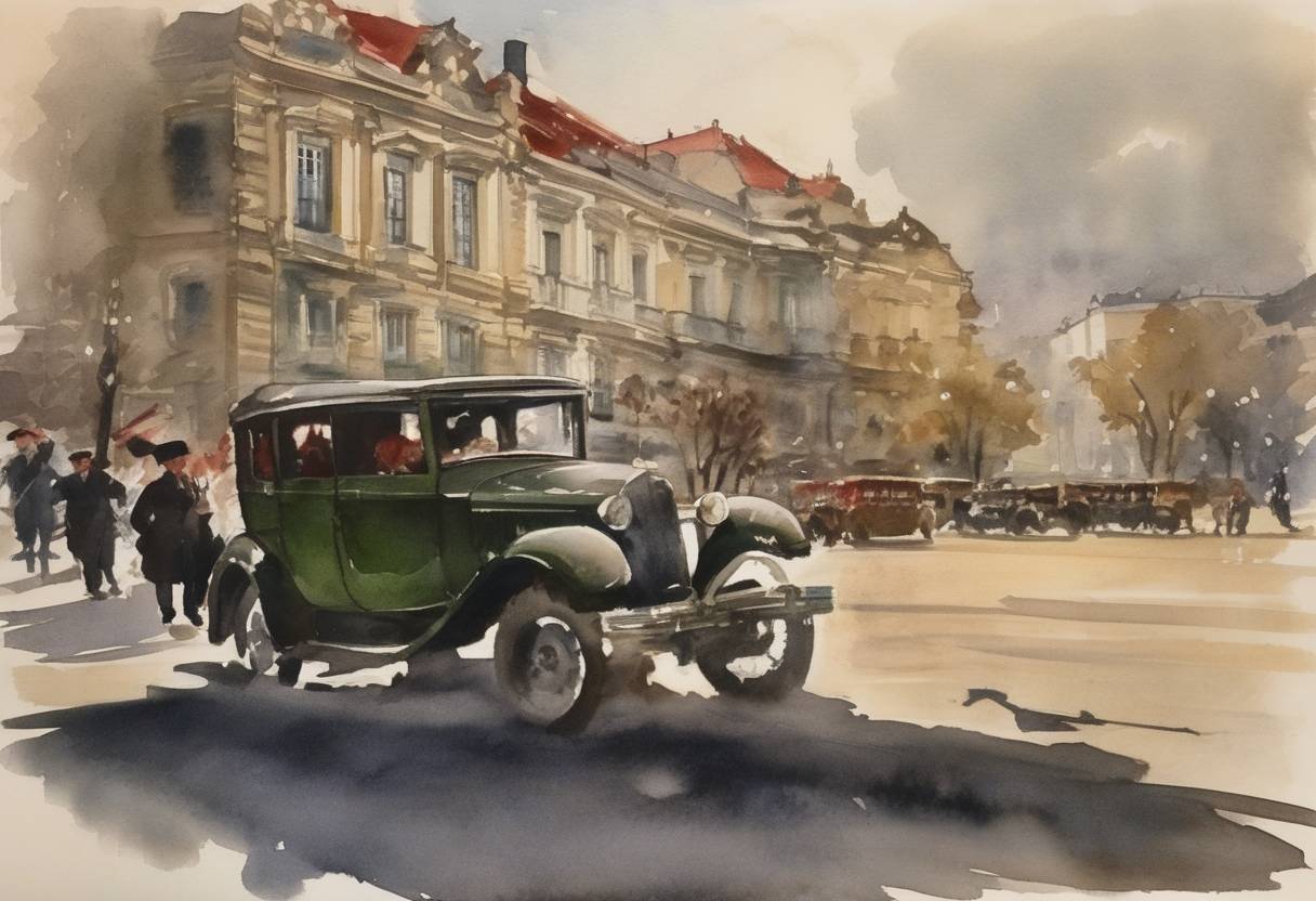 Watercolor painting based depiction of The Austrian Chancellor, Engelbert Dollfuss, was assassinated during a failed coup attempt by Nazi agents. (1934)