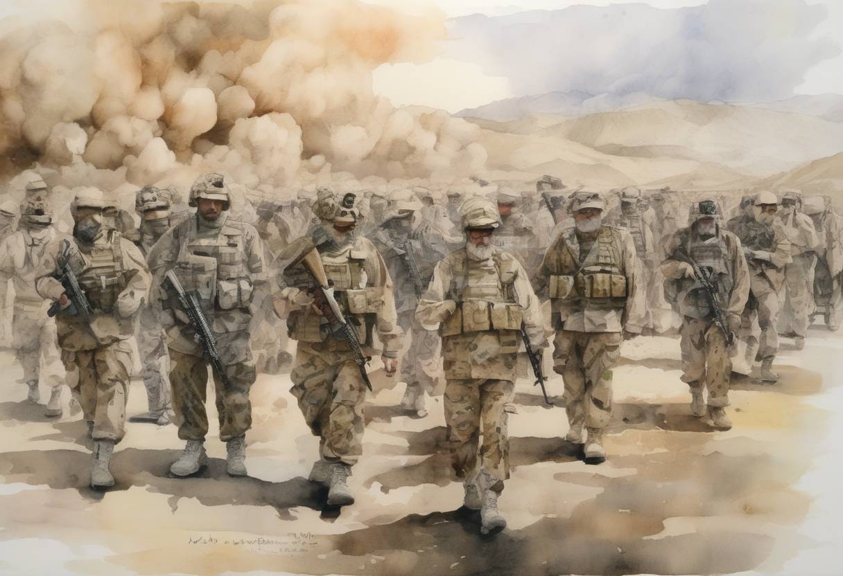 Watercolor painting based depiction of Wikileaks releases over 75,000 classified documents related to the War in Afghanistan, known as the Afghan War Diary. (2010)