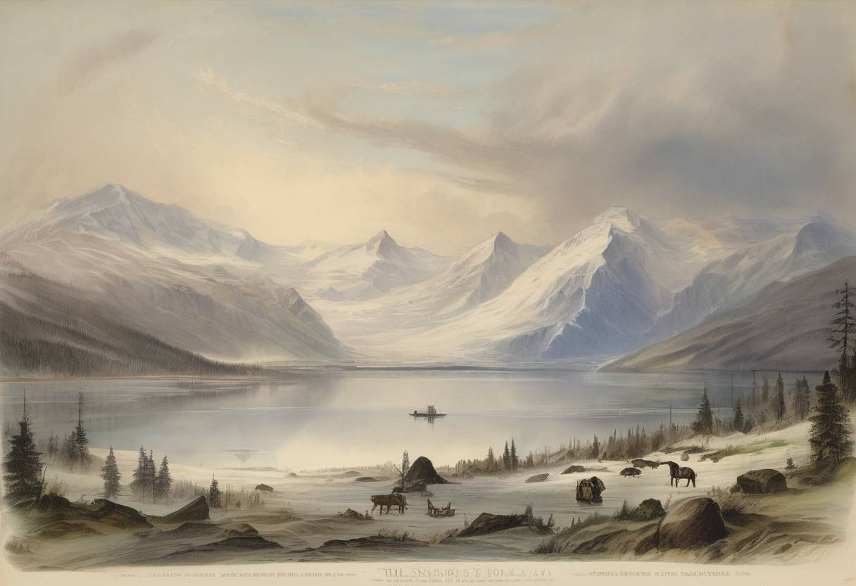 Watercolor painting based depiction of The United States purchased Alaska from Russia for $7.2 million, a deal negotiated by Secretary of State William H. Seward, later known as 'Seward's Folly.' (1867)