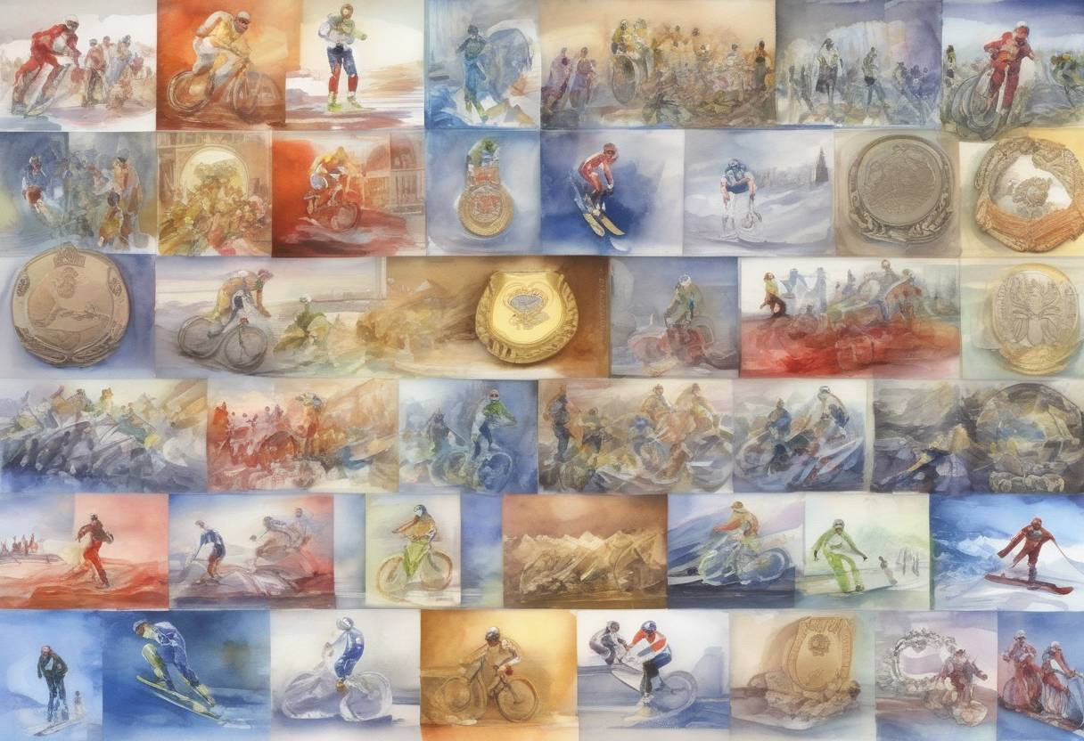 Watercolor painting based depiction of The Winter Olympics concluded in Sochi, Russia, with Russia leading the medal count with 33 medals, including 13 golds. (2014)