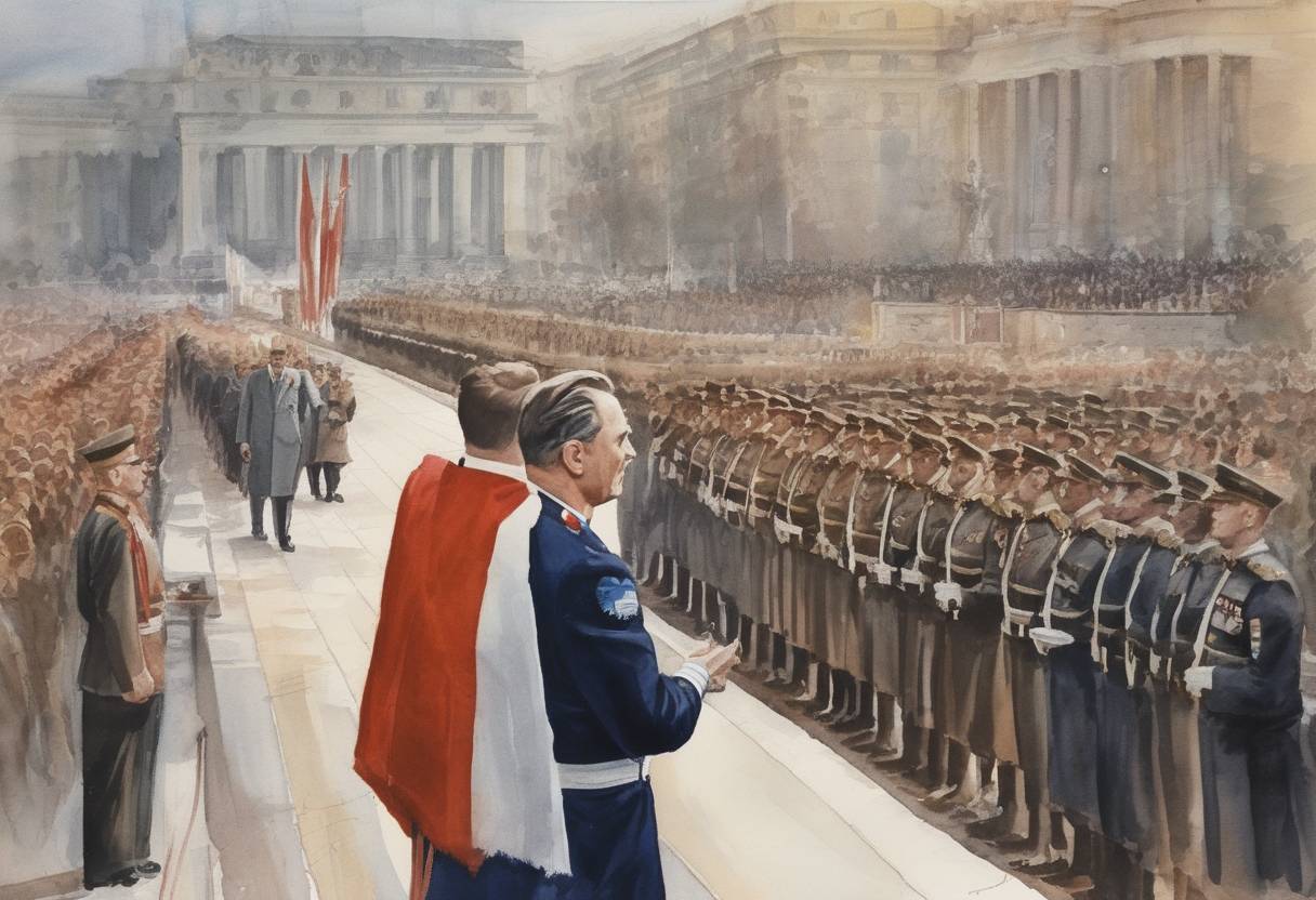 Watercolor painting based depiction of Marshal Josip Broz Tito is inaugurated as the first President of Yugoslavia. (1953)