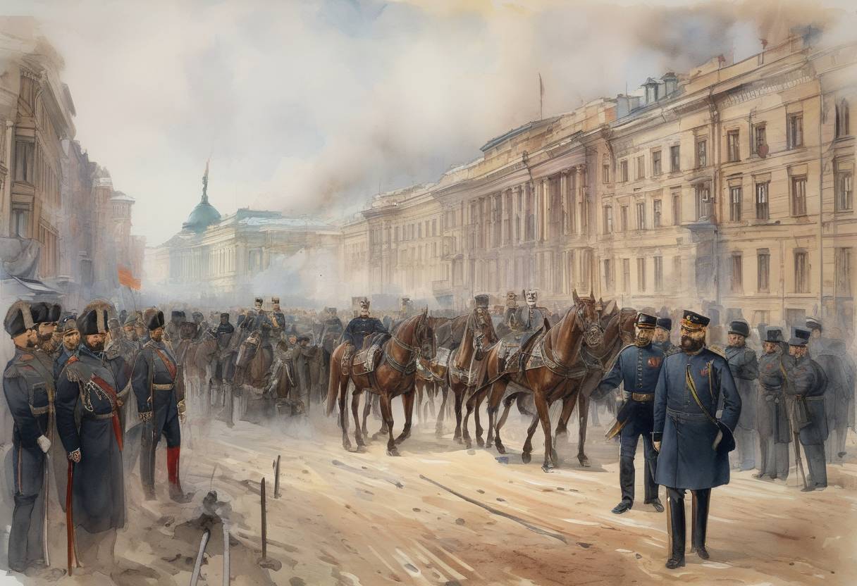 Watercolor painting based depiction of Czar Alexander II of Russia was assassinated in Saint Petersburg by members of the revolutionary group Narodnaya Volya, leading to increased repression under his successor. (1881)
