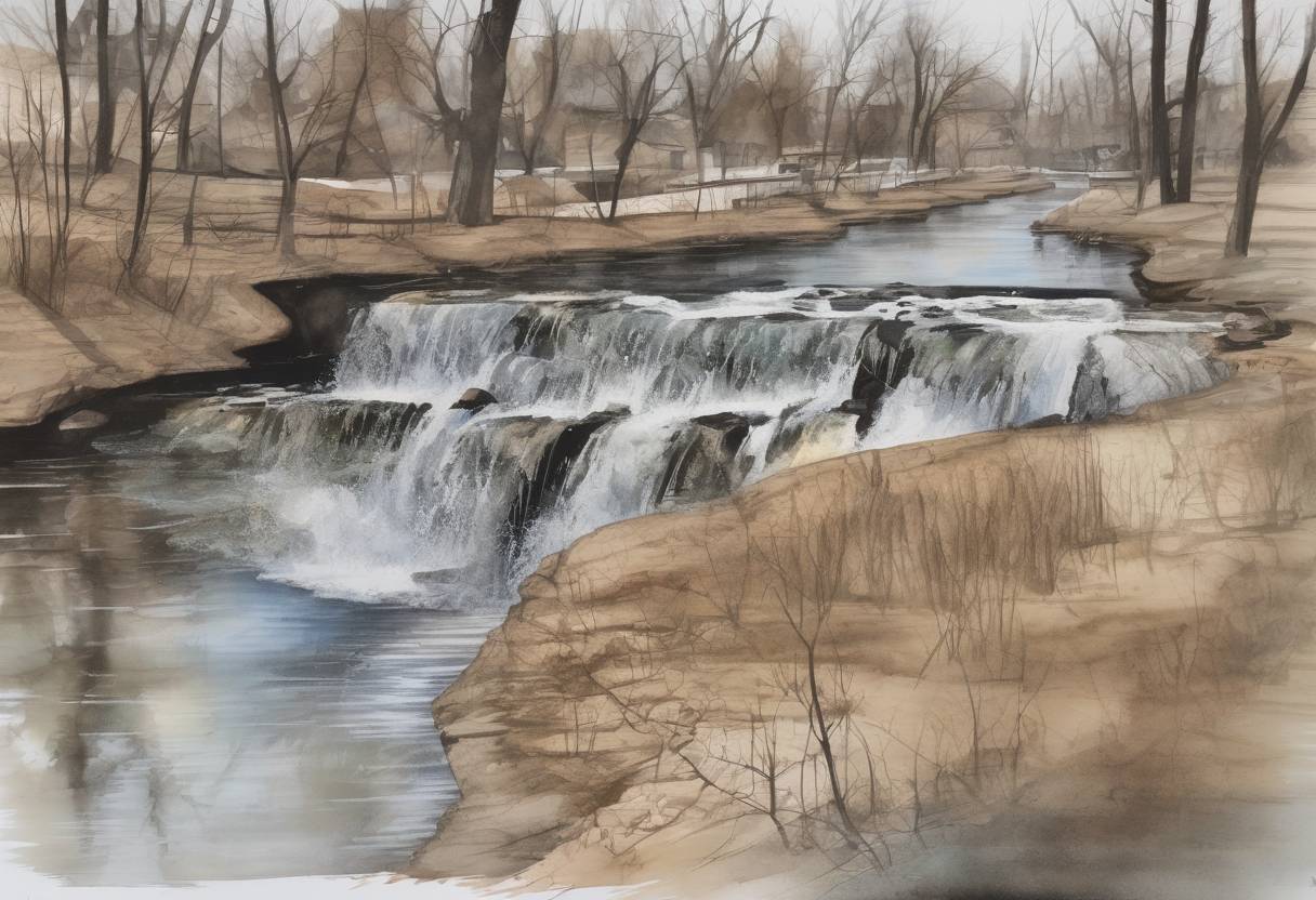 Watercolor painting based depiction of The Flint water crisis began when the city switched its water supply to the Flint River, leading to lead contamination and a public health emergency. (2014)