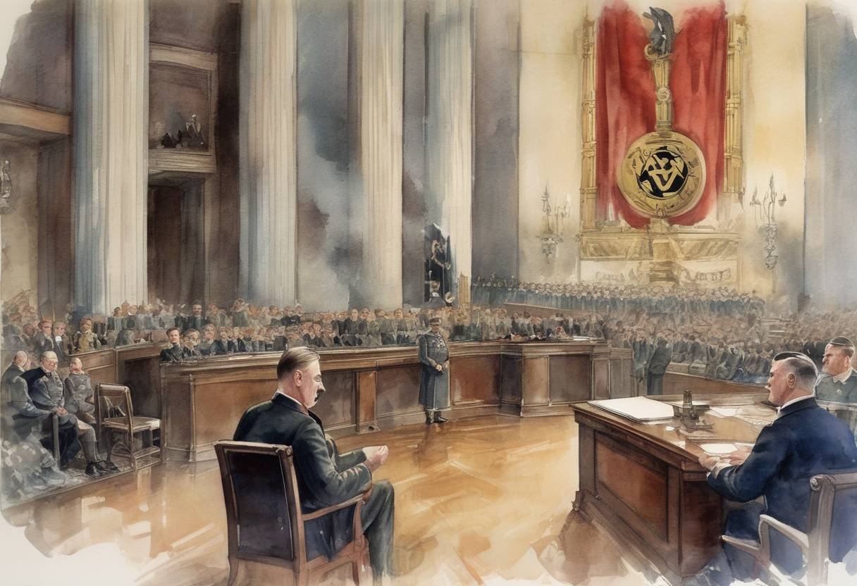 Watercolor painting based depiction of Adolf Hitler was appointed Chancellor of Germany by President Paul von Hindenburg. (1933)