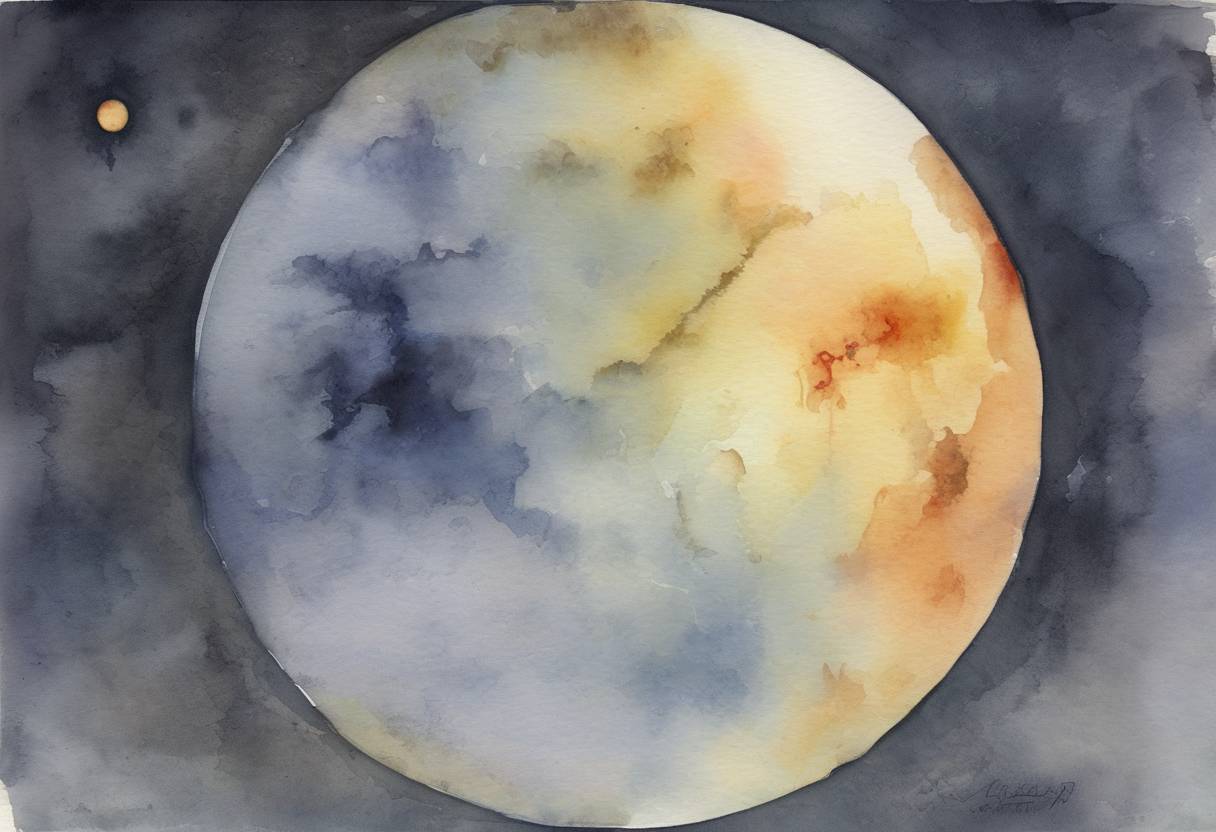 Watercolor painting based depiction of The first transit of Venus since 1882 occurs, visible from Europe, Asia, and Africa. (2004)