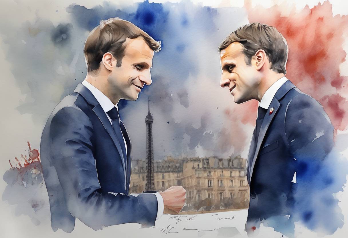 Watercolor painting based depiction of Emmanuel Macron won the French presidential election, defeating Marine Le Pen and becoming the youngest President in French history. (2017)