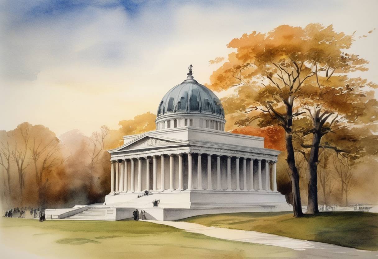 Watercolor painting based depiction of Grant's Tomb was dedicated in New York City, commemorating Ulysses S. Grant, the 18th President of the United States and Union general in the Civil War. (1897)