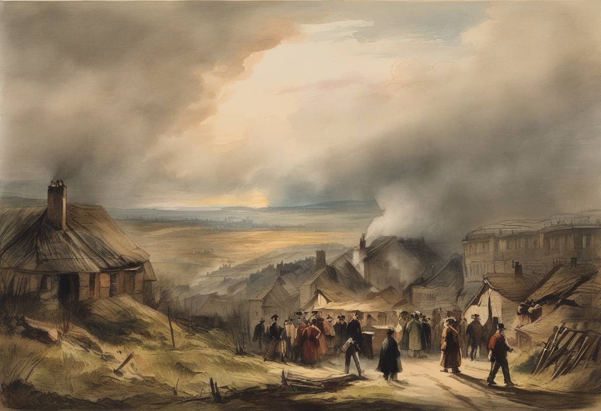 Watercolor painting based depiction of The first edition of The Communist Manifesto was completed by Karl Marx and Friedrich Engels. (1847)