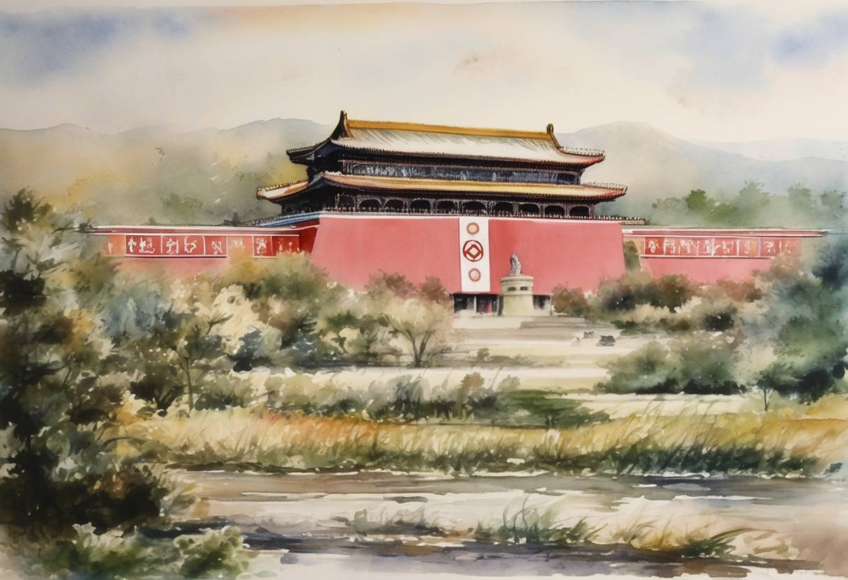 Watercolor painting based depiction of North Korea withdraws from the Treaty on the Non-Proliferation of Nuclear Weapons, sparking international concern. (2003)