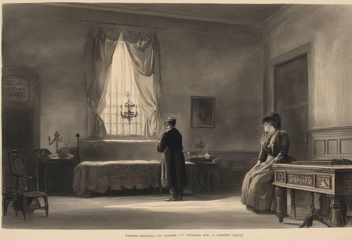 Watercolor painting based depiction of The Penalty of Death, a one-act play by H. S. Everett and Joseph J. Dilley, opens at the Theatre Royal in Leeds, England. (1891)