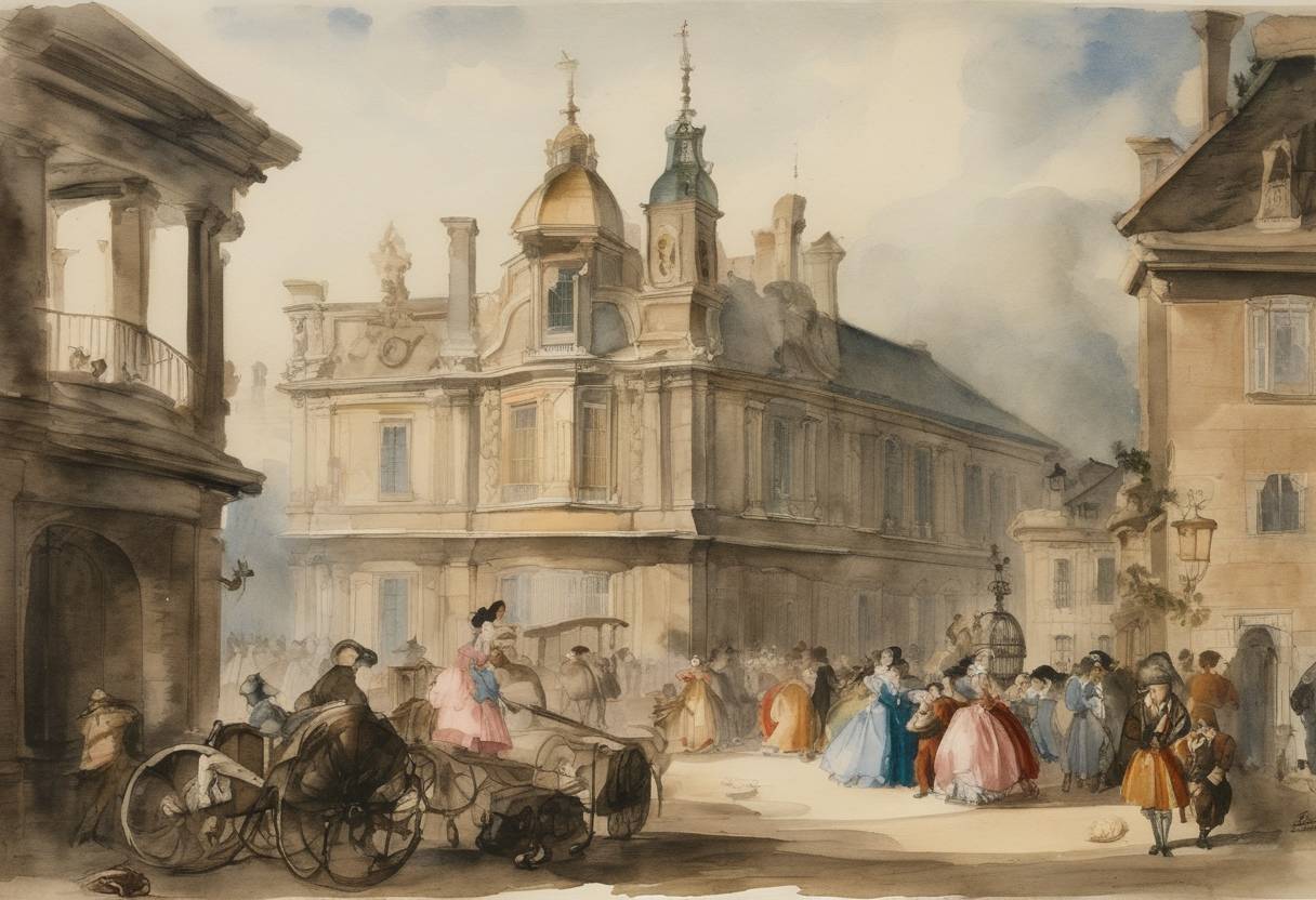 Watercolor painting based depiction of April Fools' Day became more widespread in terms of celebration as pranks started to gain prominence across Europe. Although its precise origins remain unclear, by the 18th century, the tradition of playing practical jokes on the first of April had become common in several countries, including England, Scotland, and France. (1700)