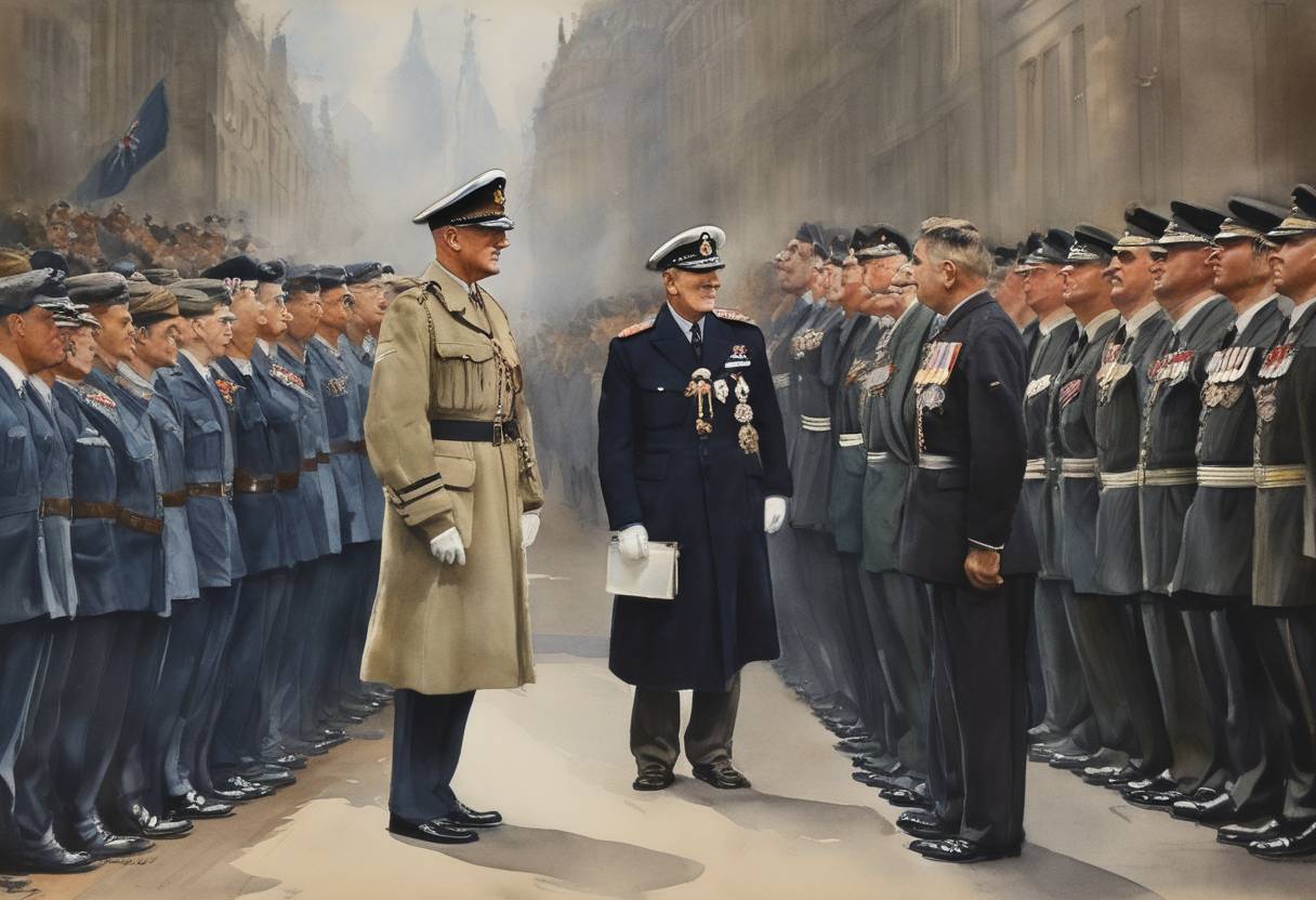 Watercolor painting based depiction of Marshal of the Royal Air Force Sir Arthur Travers Harris is appointed as the Chief of the Air Staff of the RAF. (1945)
