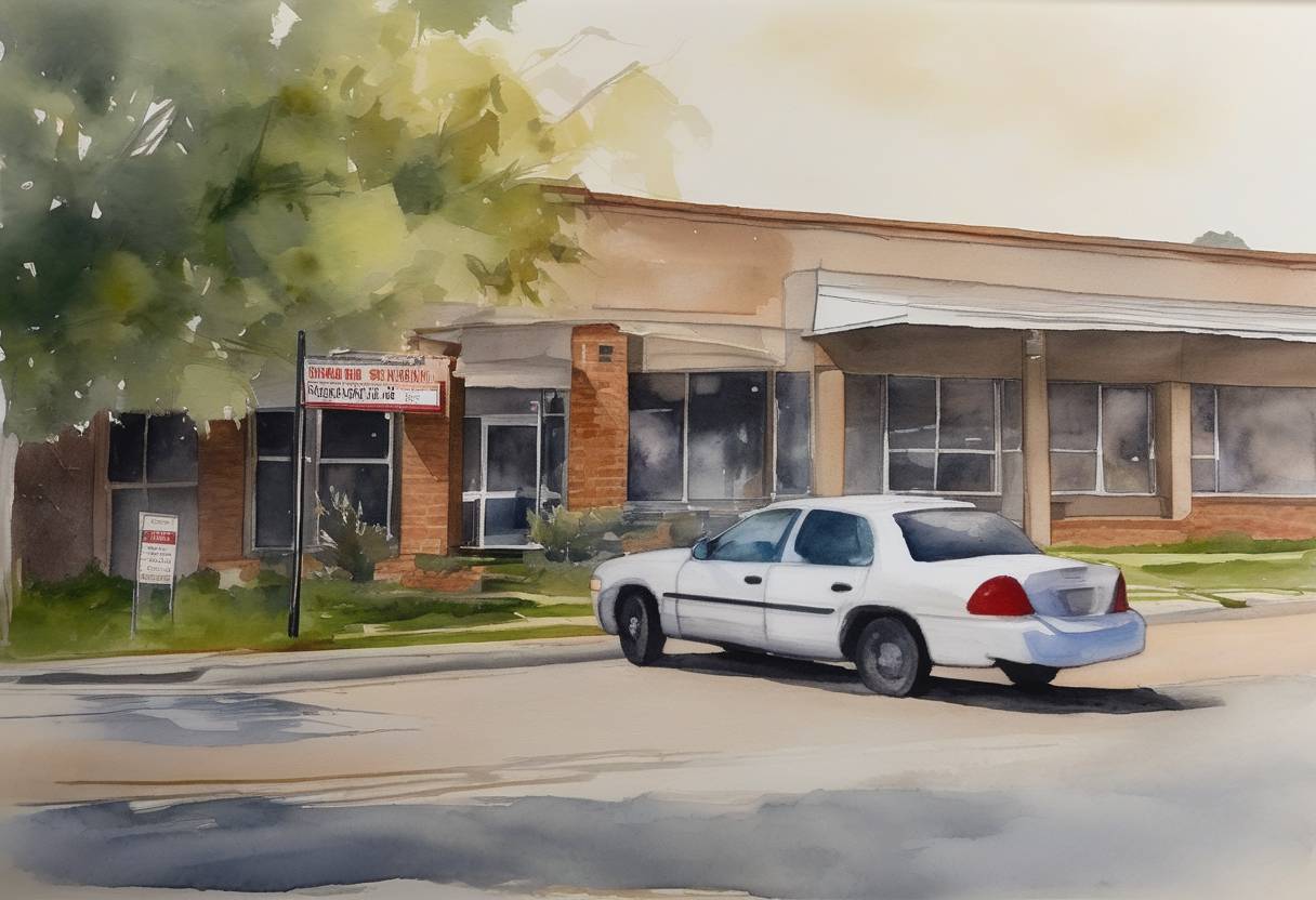 Watercolor painting based depiction of A mass shooting occurred at a medical clinic in Tulsa, Oklahoma, resulting in the deaths of several people, including the gunman. (2022)