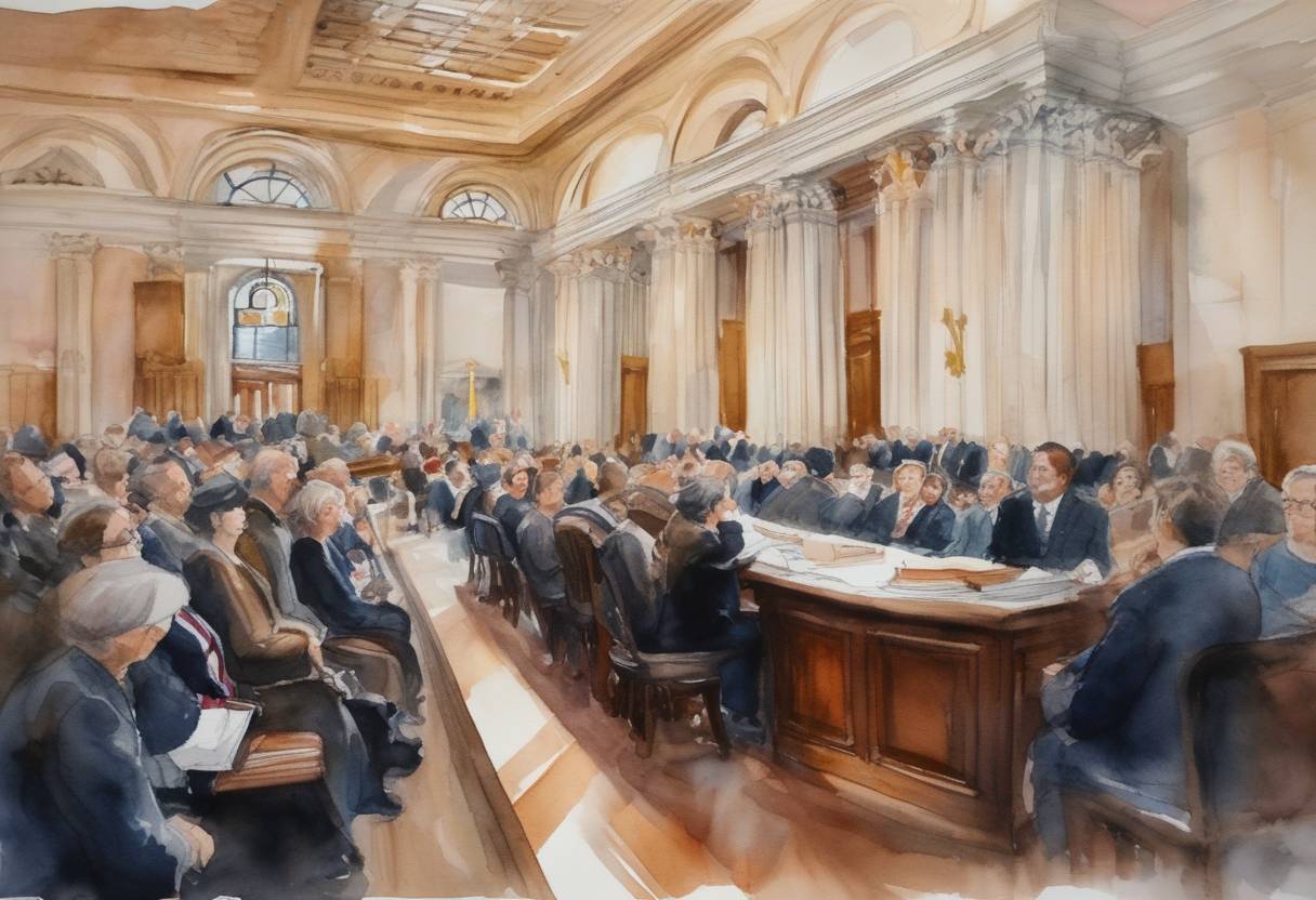 Watercolor painting based depiction of The Supreme Court of Canada ruled that employers have a duty to set up a union without delay if employees vote to establish one, significantly boosting workers' rights. (2018)