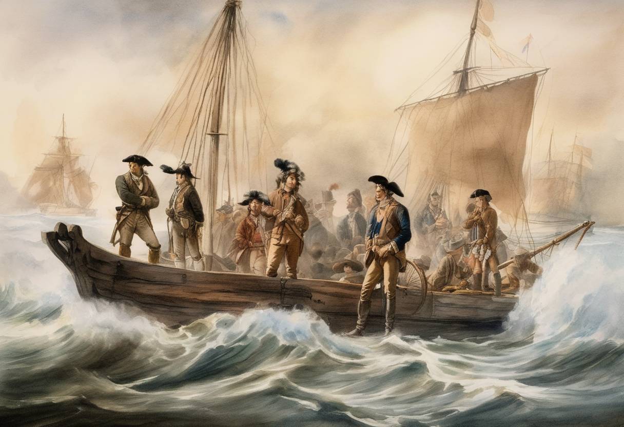Watercolor painting based depiction of Explorer Lewis and Clark, leading the Corps of Discovery Expedition, reached the Pacific Ocean on their return journey to the United States after exploring the western territories acquired in the Louisiana Purchase. (1806)