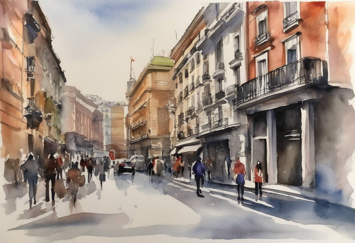 Watercolor painting based depiction of The Spanish government approved a Recovery and Resilience Plan to boost the economy and address impacts of the COVID-19 pandemic. (2022)