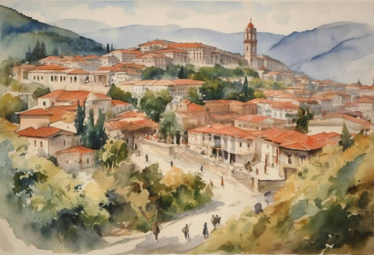 Watercolor painting based depiction of Albania declares itself a republic. (1925)