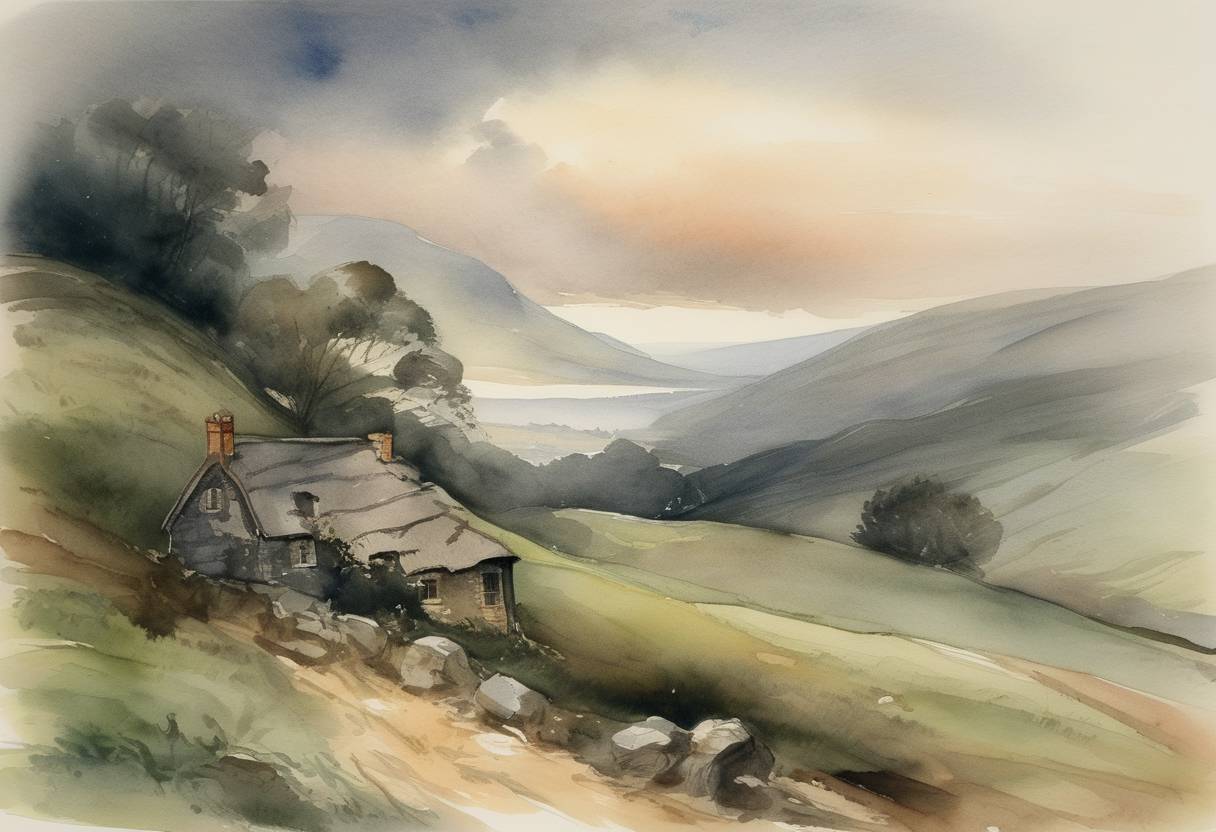 Watercolor painting based depiction of Emily Brontë, the English novelist and poet, was born. She is best known for her only novel, 'Wuthering Heights,' now considered a classic of English literature. (1818)