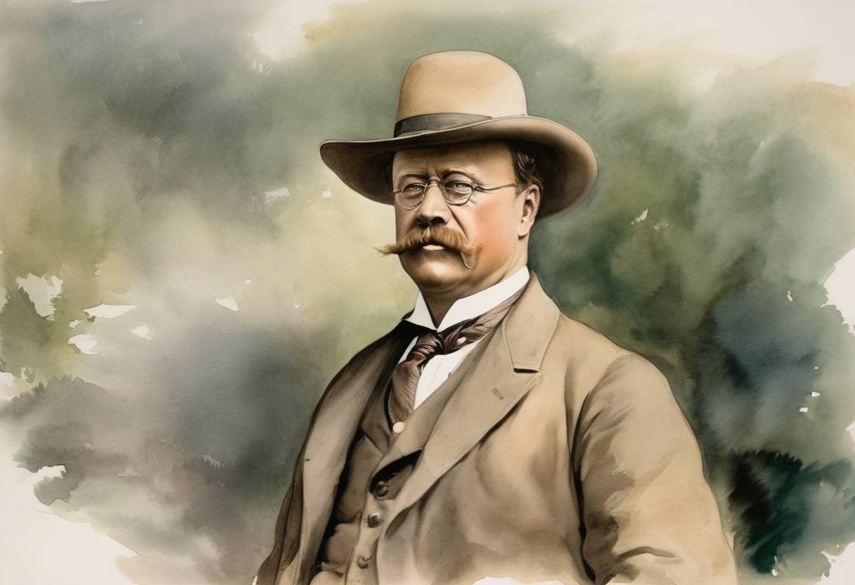 Watercolor painting based depiction of Theodore Roosevelt, who would become the 26th President of the United States, was born. (1858)