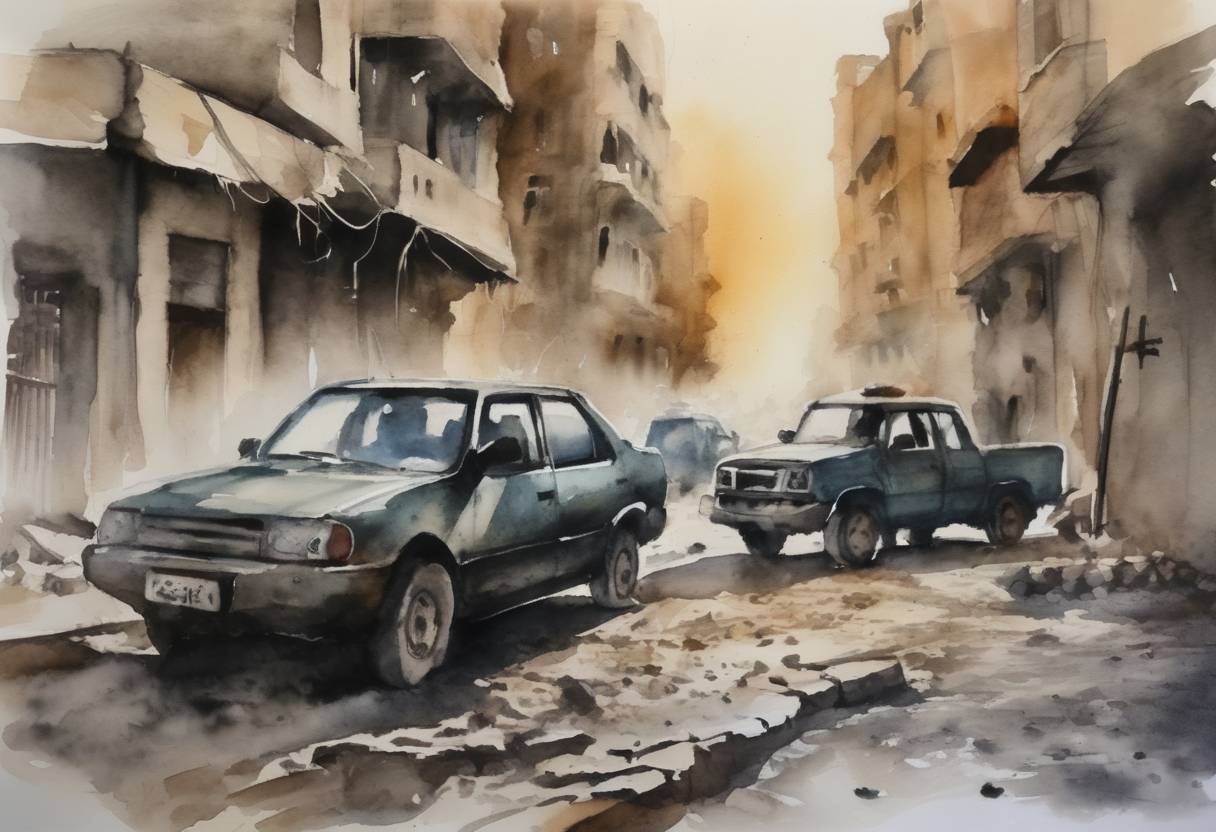 Watercolor painting based depiction of The Syrian government announced new chemical attack allegations amidst ongoing civil conflict, highlighting the persistent use of chemical weapons in warfare despite international efforts to control such actions. (2014)