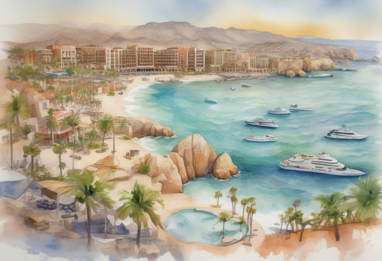Watercolor painting based depiction of The G-20 summit took place in Los Cabos, Mexico, where world leaders discussed the global economy, financial markets, and sustainable development. (2012)