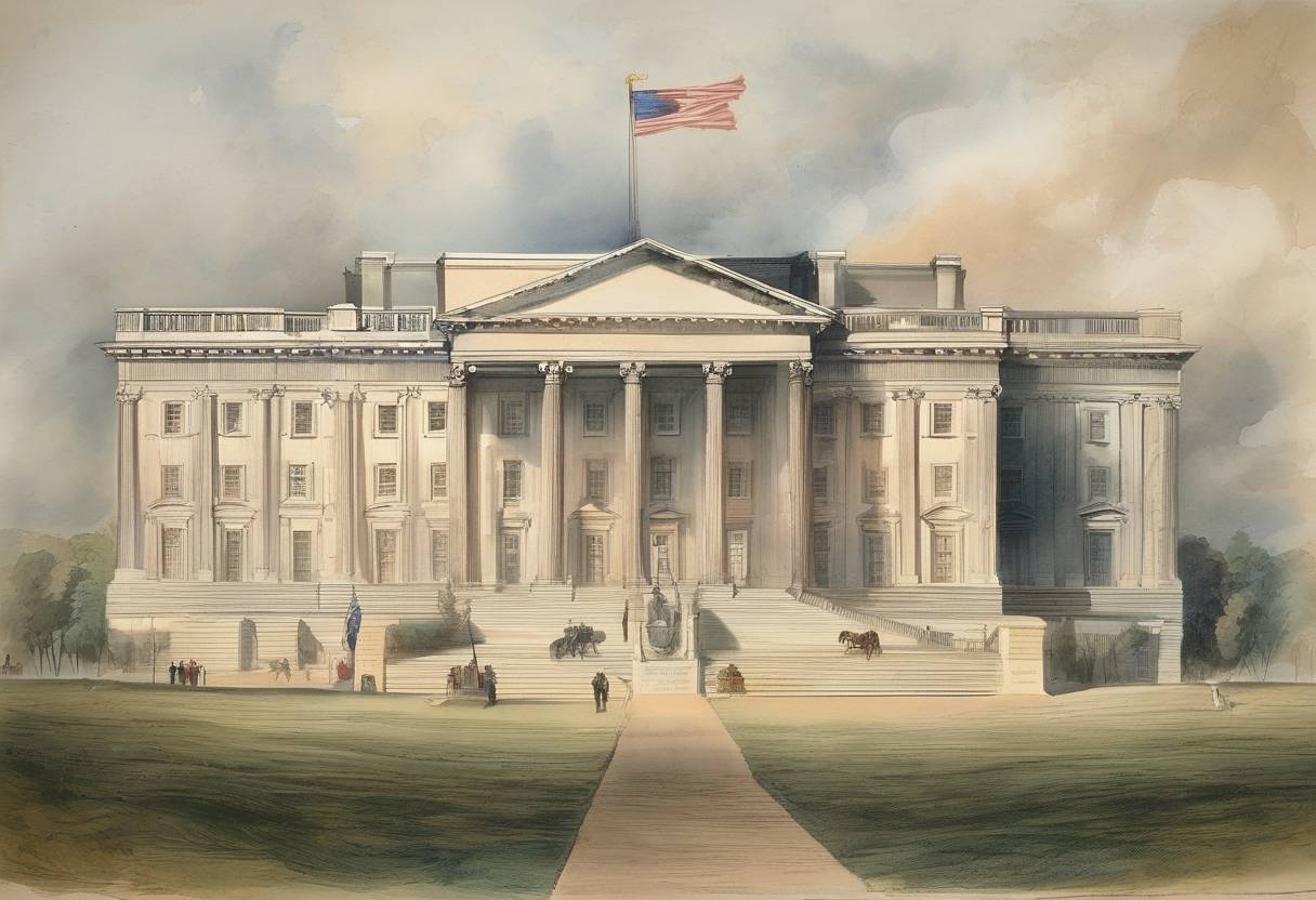 Watercolor painting based depiction of The United States national debt was reduced to zero for the only time in history under President Andrew Jackson. (1835)