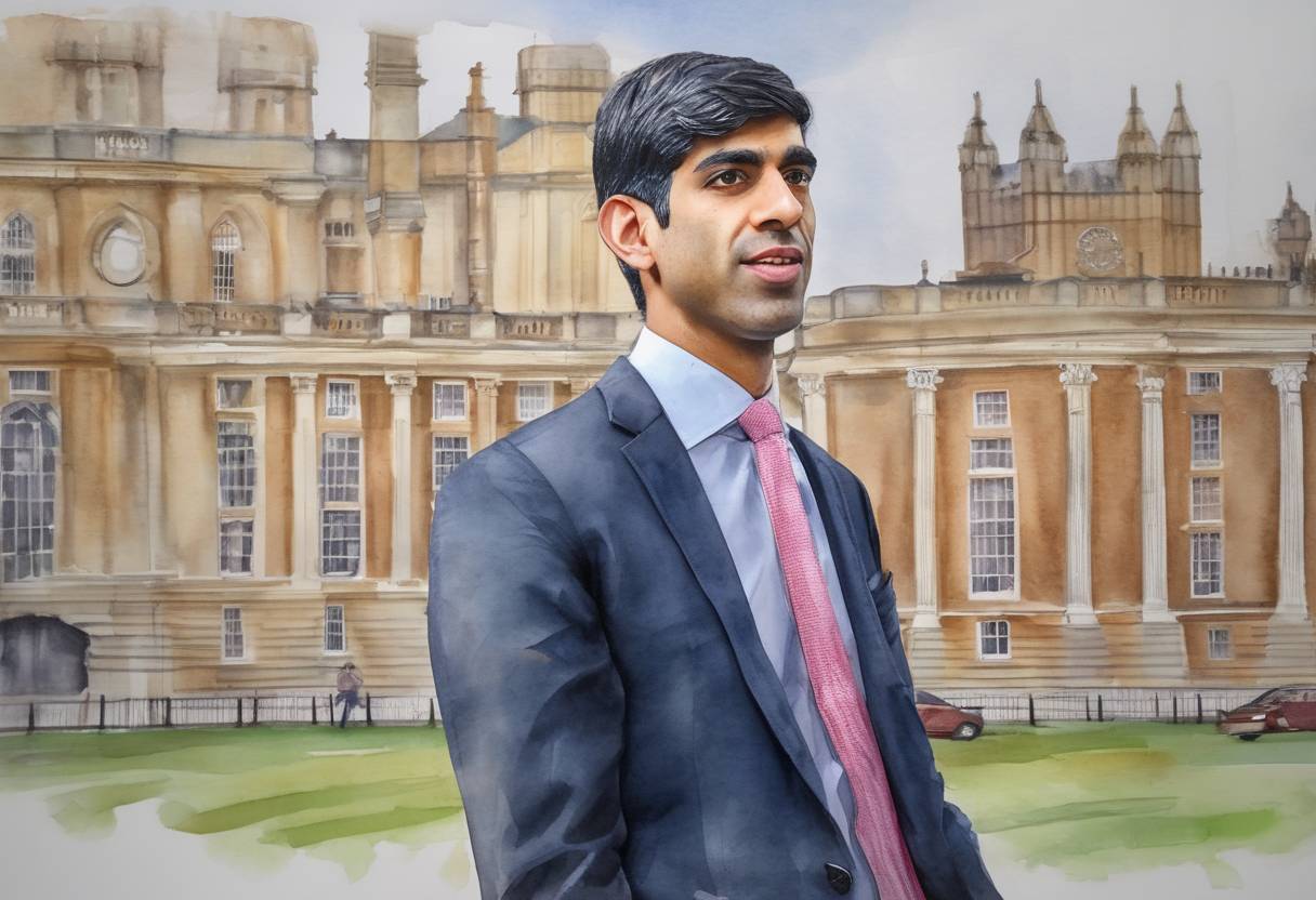 Watercolor painting based depiction of Rishi Sunak becomes the Prime Minister of the United Kingdom, the first person of Indian descent to hold the office. (2022)