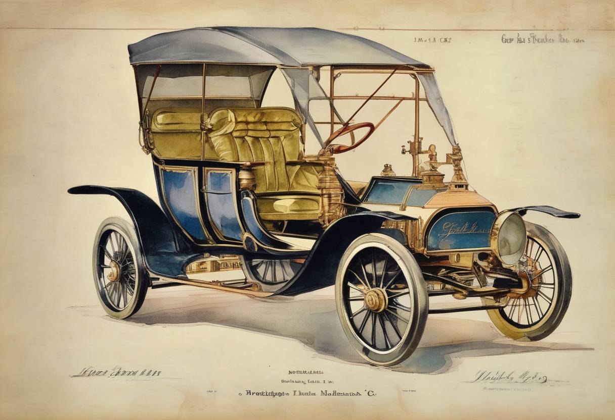 Watercolor painting based depiction of George B. Selden was granted the first U.S. patent for an automobile. (1895)