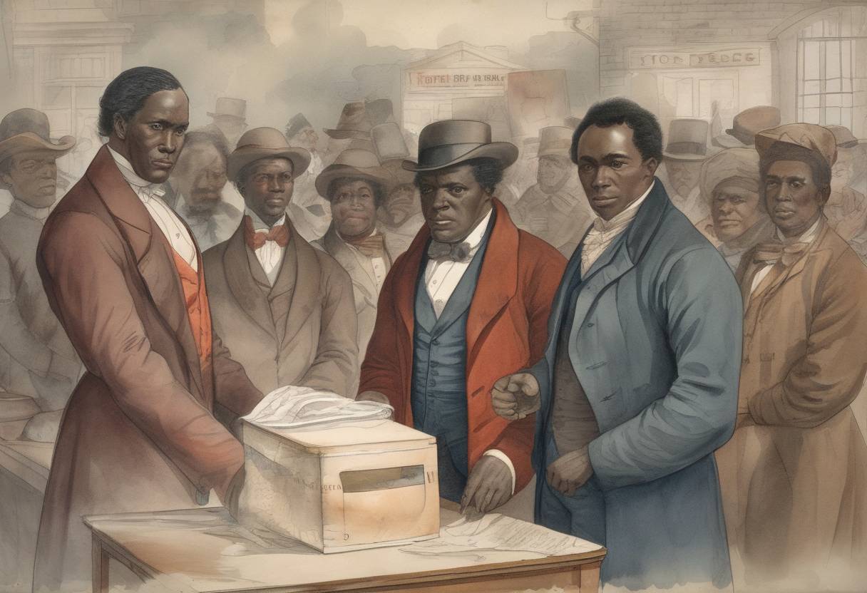 Watercolor painting based depiction of Canada gave African Canadian men the right to vote, a significant step towards racial equality in the country's electoral process. (1837)
