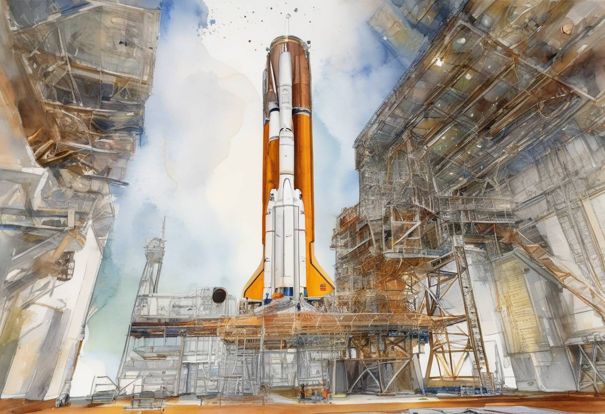 Watercolor painting based depiction of NASA launches the MAVEN spacecraft to study the Martian atmosphere, aiming to understand the planet's climate history and potential habitability. (2013)