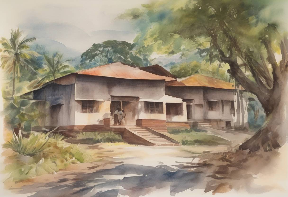 Watercolor painting based depiction of Equatorial Guinea gained independence from Spain, becoming a sovereign nation. (1968)