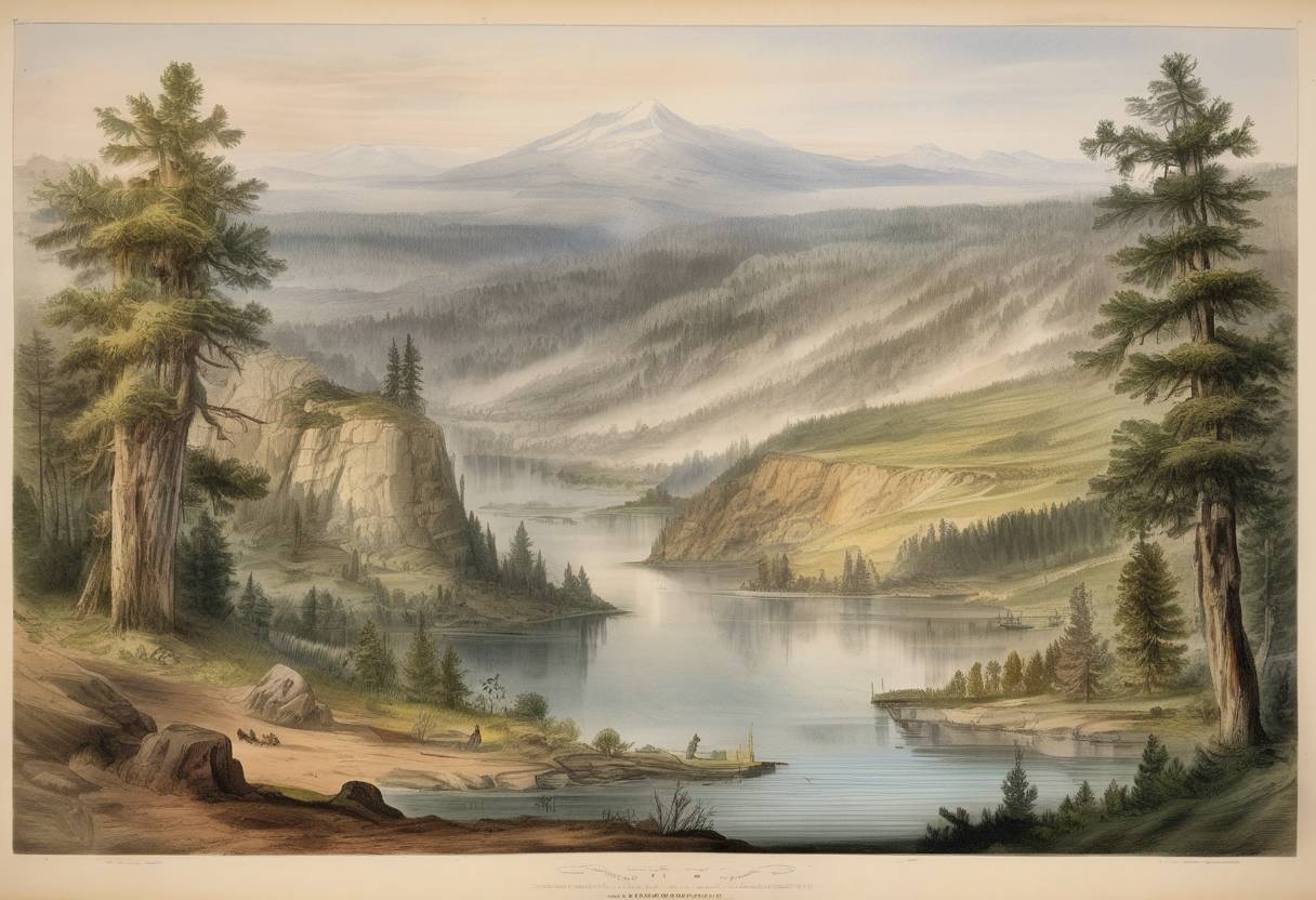 Watercolor painting based depiction of Oregon was admitted as the 33rd state of the United States. (1859)