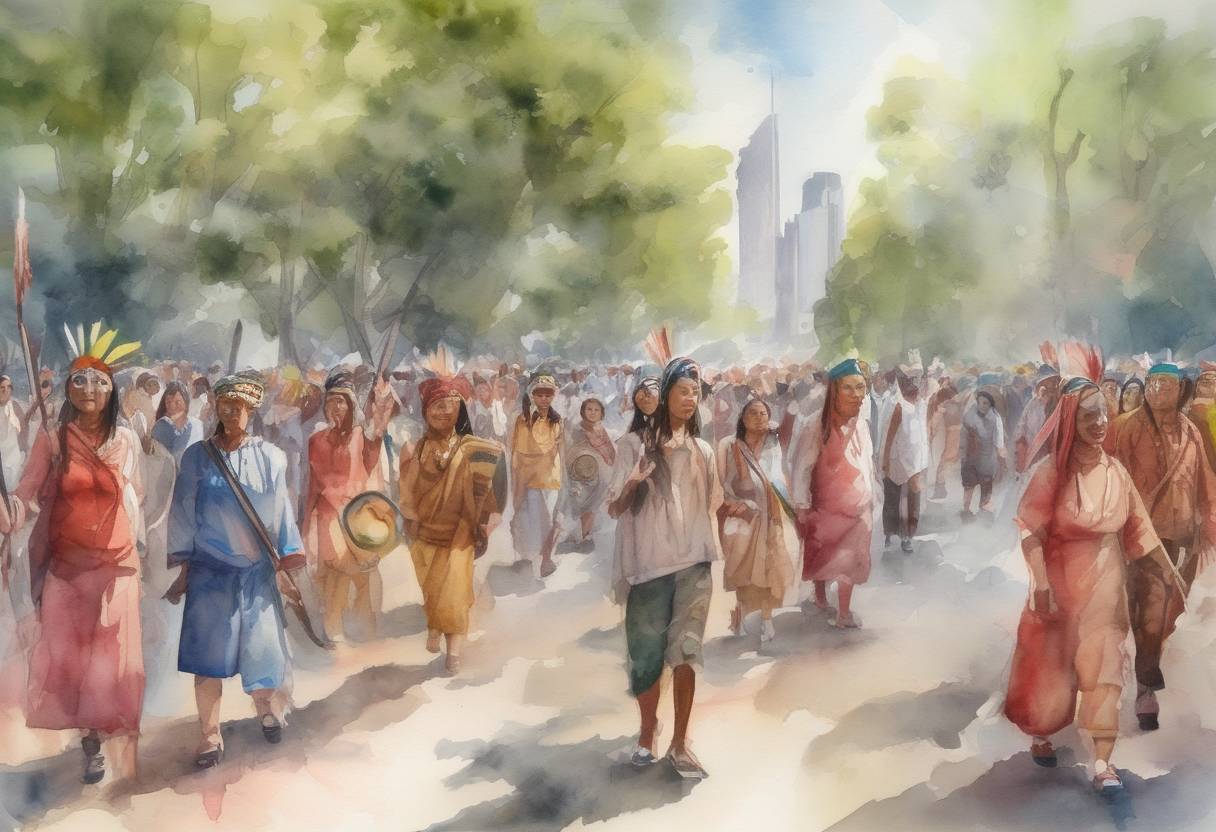 Watercolor painting based depiction of The United Nations declared the start of the International Decade of Indigenous Languages to promote and protect indigenous languages worldwide. (2023)