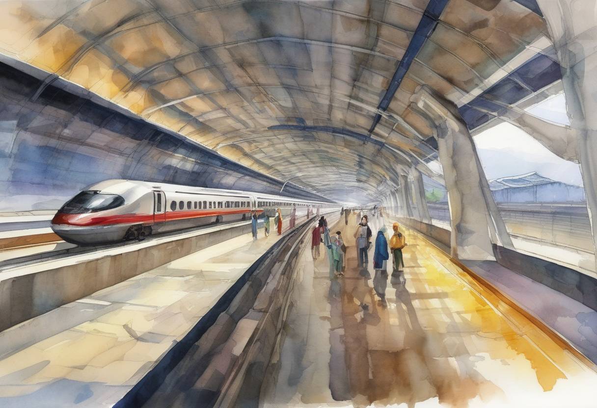 Watercolor painting based depiction of China opened the world's longest high-speed rail route, the Beijing-Guangzhou high-speed railway, stretching over 2,298 kilometers (1,428 miles). (2012)