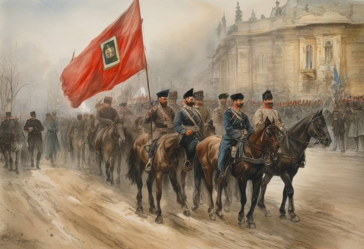 Watercolor painting based depiction of The Serbian-Bulgarian War ended with the signing of a treaty. (1885)