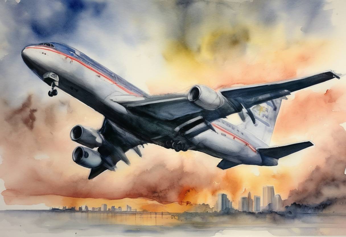 Watercolor painting based depiction of On Christmas Day, the Federal Bureau of Investigation (FBI) announced it had foiled a bomb plot, led by Sami Osmakac, targeting various locations in the Tampa Bay area of Florida. (2011)